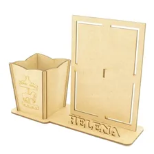 5 Porta Retrato E Canetas Personalizado Mdf - Carrossel Cor Palha Porta Lápis Nome Personalizado Foto  mini 1