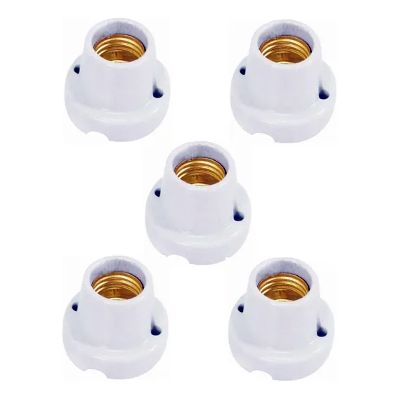5 Unid. Receptáculo Bocal E27 Soquete P/ Teto Louça Germer Cor Branco Foto 1