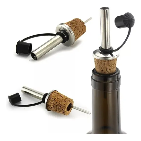 5 Unidade Bico Dosador Inox Com Rolha E Tampa Azeite Garrafa Cor Preto Lisa Foto 1