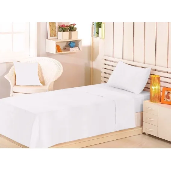 5 X Jogo Cama Lençol Solteiro 3 Peças 150 Fios Hotel Pousada Cor Branco-cor-10 Desenho Do Tecido Liso Foto 1