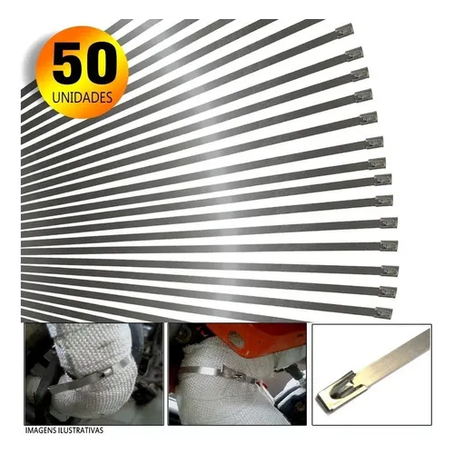 50 Abraçadeiras Termotape Em Aço Inox Zip Tie 4,6mm X 350mm Cor Cinza Foto 1