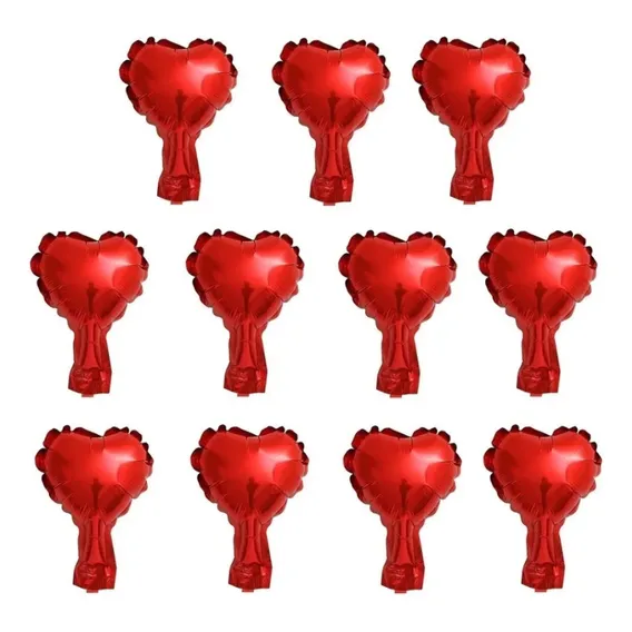 50 Balão Metalizado Mini Coração Vermelho Centro De Mesa Foto 1