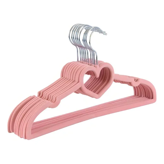 50 Cabide Infantil Slim De Veludo Rosa Coração Foto 1