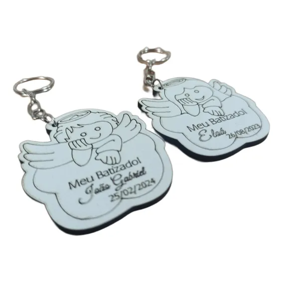 50 Chaveiros Lembrança Batizado Anjo Personalizado Mdf 3mm Foto 1