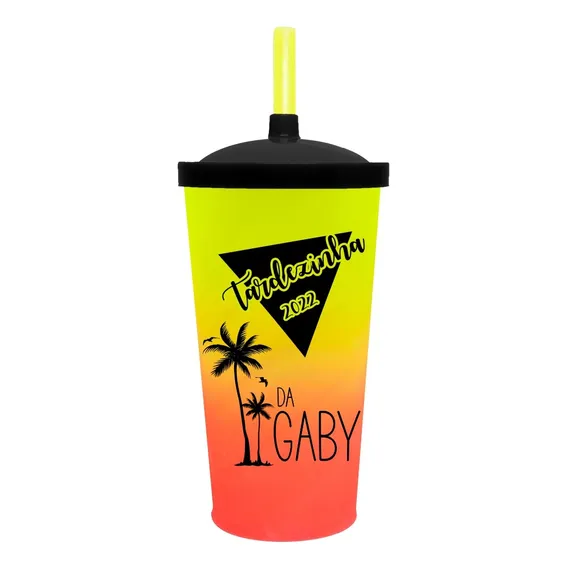 50 Copos Degradê Personalizado Tampa E Canudo Twister 560ml Foto 1