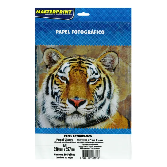50 Folhas Masterprint 230g A4 Glossy Papel Fotografico Foto 1