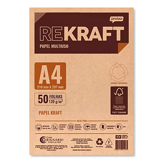50 Folhas Papel Kraft A4 120g Cor Marrom Foto 1