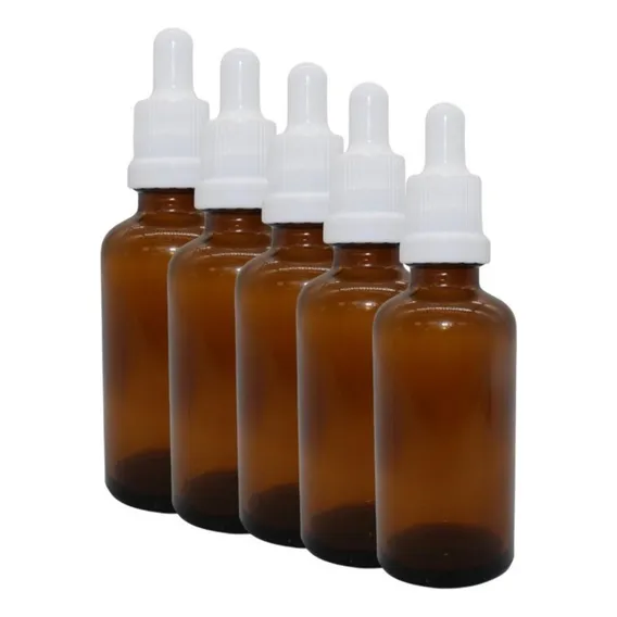 50 Frascos Gotejador Conta Gotas Vidro Âmbar 30ml Completo Cor Branco Foto 1