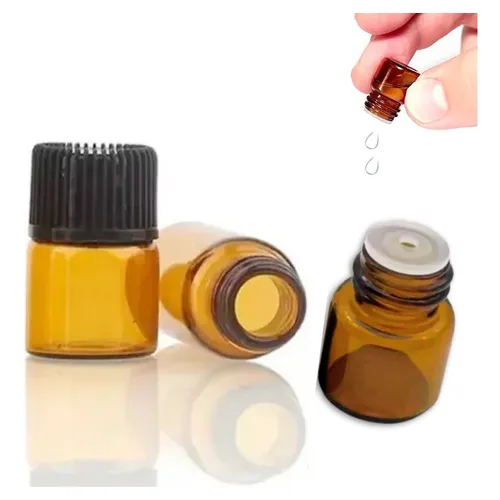50 Frascos Vidro Âmbar Gotejador De 1ml Com Tampa Foto 1