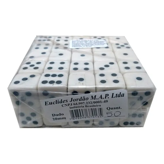 50 Jogo De Dados 20mm (2cm) - Euclides Jordão C/ Cor Branco Foto 1