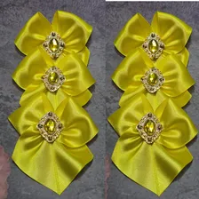 50 Laço/lacinho Fita Cetim N9 (38mm) C/chaton Amarelo Foto mini 3
