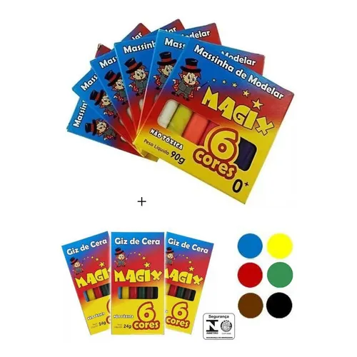 50 Massinha Modelar 6 Cores + 50 Giz Cera Escolar 6 Cor 24g Foto 1