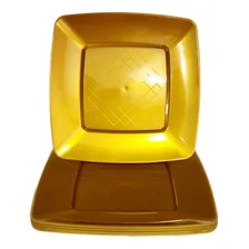 50 Pratos AcrÃlico Quadrado Sobremesa 15cm Dourado Ouro Foto mini 1