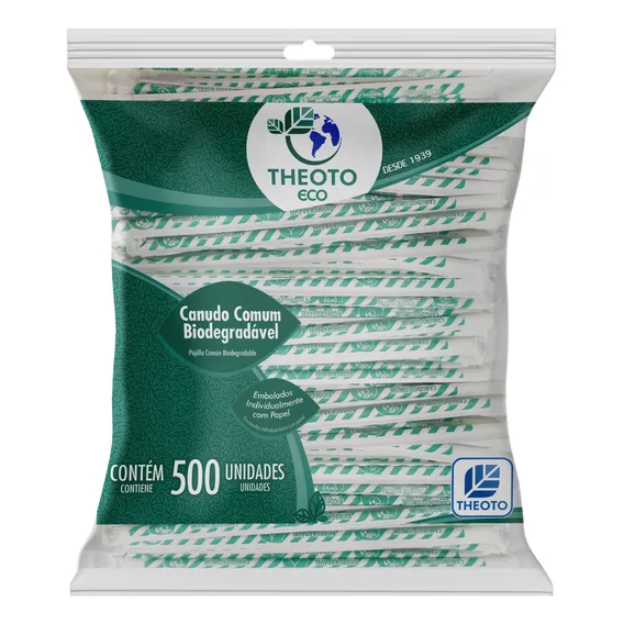 500 Canudo Biodegradável Embalados Individual Theoto C/ Foto 1