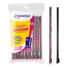 500 Canudo Colher Mexedor Drink Preto Strawplast Foto mini 1