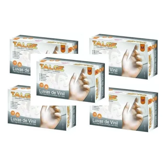 500 Luva Vinil Tamanho G Com P贸 - Marca Talge (5pcts) Com p贸 Sim Cor Transparente Foto 1