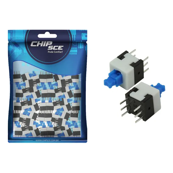 50x Chave Push Button 6 Polos Com Trava 8mm - Alta Qualidade Foto 1