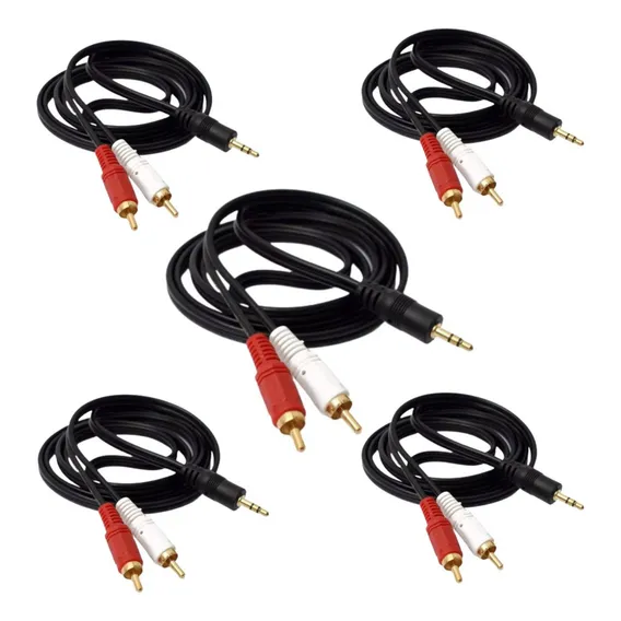 5x Cabo 1 P2 Stereo M X 2 Rca M Dourado 1,50 Metros - P2/rca Foto 1