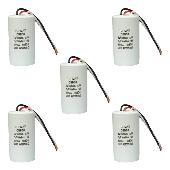 5x Capacitor Partida 3 Fios 3uf + 7uf - 250v Foto 1