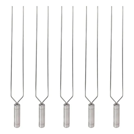 5x Espeto Duplo Inox 50cm Cabo Revestido Alumínio Churrasco Foto 1