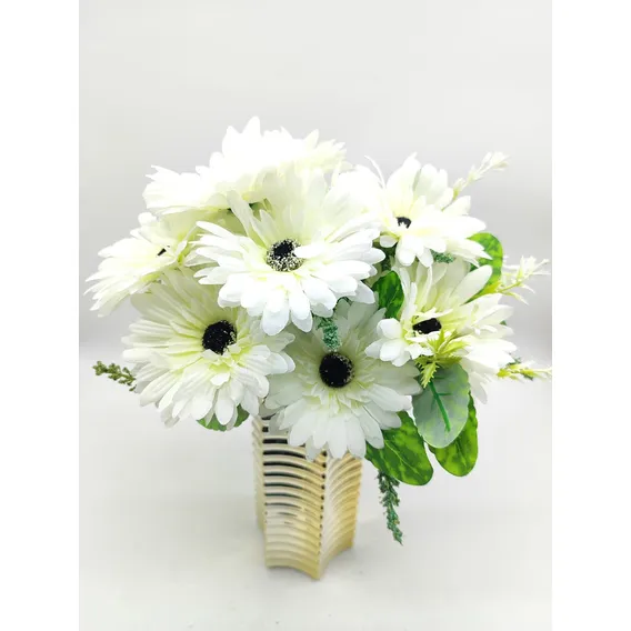 5x Gérbera Artificial Buque Com 25 Flores Cores Cor Branco Foto 1