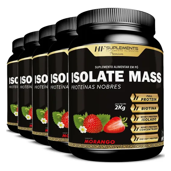 5x Isolate Mass Hipercalorico Proteinas Nobres 2kg Morango Foto 1