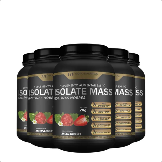 5x Isolate Mass Hipercalorico Proteinas Nobres 2kg Morango Foto 1