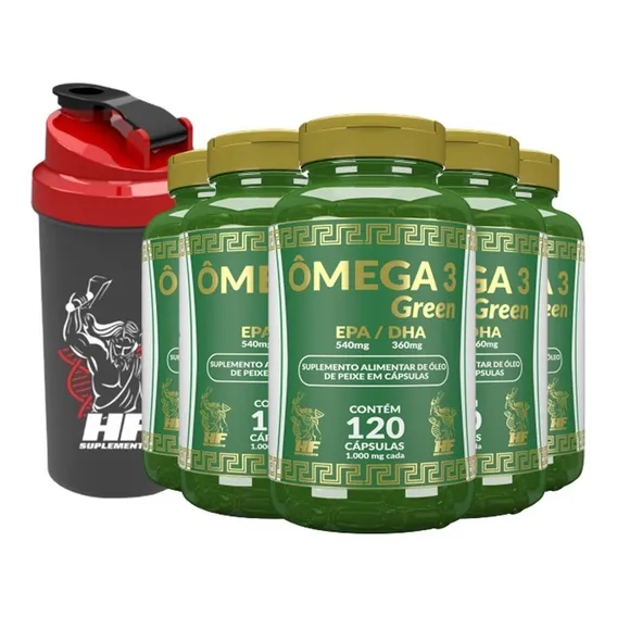 5x Omega 3 1000mg Hf Suplements 120 Caps + Coqueteleira Foto 1