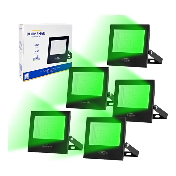 5x Refletor Holofote 50w Prova Dágua Luz Verde Ip66 Jardim Foto 1