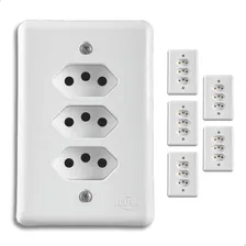 5x Tomada Tripla 2p+t 10a Monobloco Embutir Branco Foto mini 1