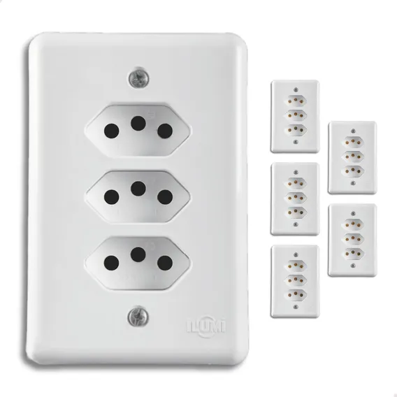 5x Tomada Tripla 2p+t 10a Monobloco Embutir Branco Foto 1