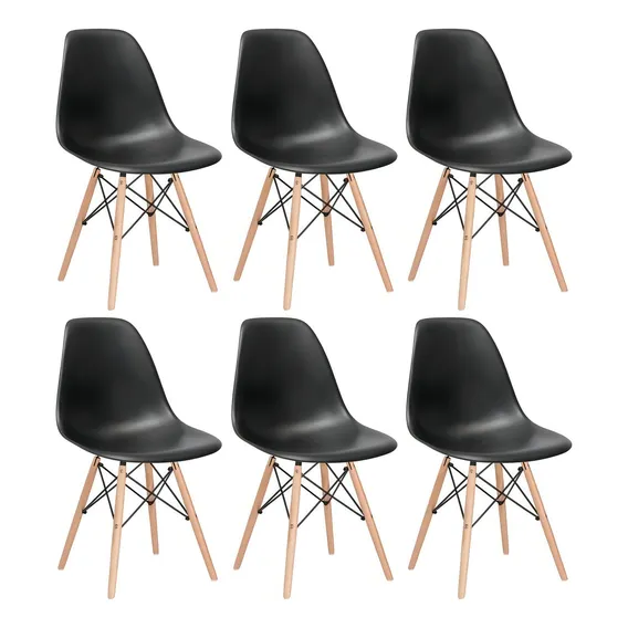 6 Cadeiras Charles Eames Wood Cozinha Dsw Várias Cores Cor da estrutura da cadeira Preto Foto 1