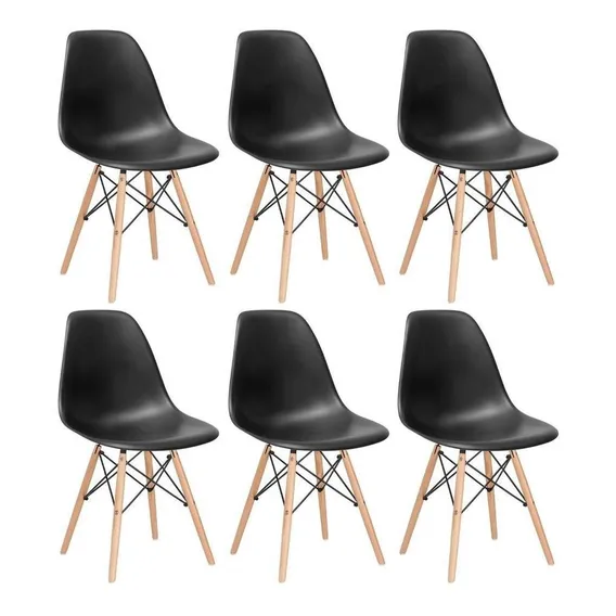 6 Cadeiras Charles Eames Wood Cozinha Dsw Várias Cores Cor da estrutura da cadeira Preto Foto 1