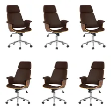6 Cadeiras Escrit贸rio Home Office Regulagem De Altura Marrom Foto mini 1