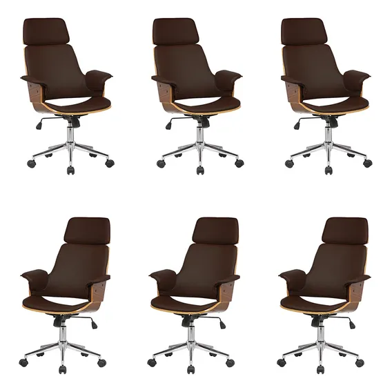 6 Cadeiras Escrit贸rio Home Office Regulagem De Altura Marrom Foto 1