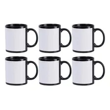 6 Caneca Preta Tarja Branca Sublimação Aaa 325ml Porcelana Cor Preto Foto mini 1