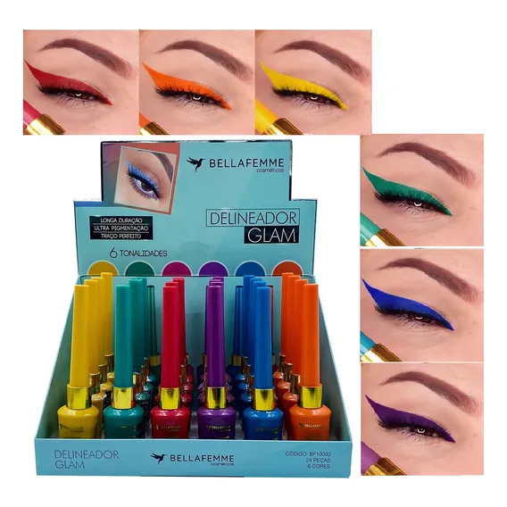 6 Delineador Glam Colorido Bf10092 Kit Belle Femme Atacado Foto 1