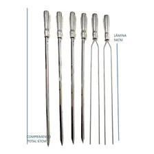 6 Espetos Para Churrasco Em Inox Espada E Duplo 54cm Lamina Foto mini  2