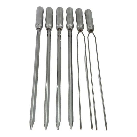 6 Espetos Para Churrasco Em Inox Espada E Duplo 54cm Lamina Foto 1