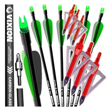 6 Flechas Carbono Arco Nature 30 + 6 Pontas Caça B13 Vixion Cor Verde Foto mini 1