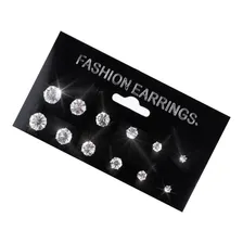 6 Pares Brincos Ponto De Luz Zircônia Tamanhos Variados Cor Prata Foto  mini 1