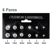 6 Pares Brincos Ponto De Luz Zircônia Tamanhos Variados Cor Prata Foto mini  3