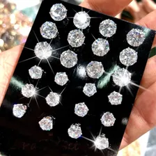 6 Pares Brincos Ponto De Luz Zircônia Tamanhos Variados Cor Prata Foto mini 4