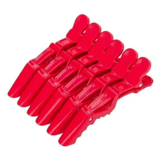 6 Presilhas Crocodilo Prendedor Cabelo Clips Tipo Bico Pato Cor Vermelho Foto 1