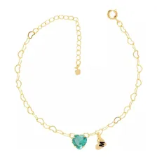 6 Pulseiras Coração Verde Madrinha E Inicial Folheada Comprimento 17 Cm Diâmetro 17 Cm Foto mini 1