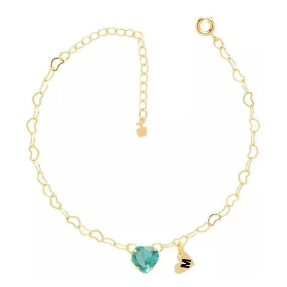 6 Pulseiras Coração Verde Madrinha E Inicial Folheada Comprimento 17 Cm Diâmetro 17 Cm Foto 1