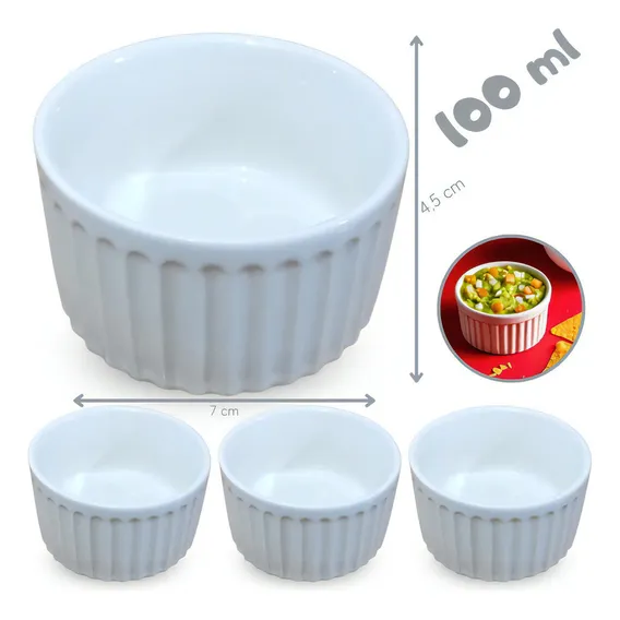 6 Ramequin 100ml Porcelana Branco Suflê Pure Escondidinho Frisado sem desenho Foto 1