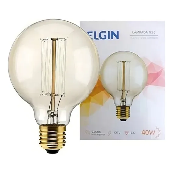 6 X Lâmpada Filamento De Carbono 220v 40w E27 Retrô G95 Foto 1