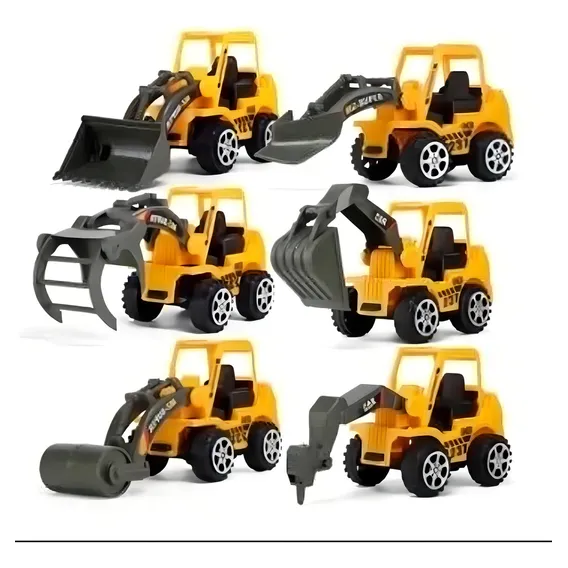 6 X Mini Carrinhos Construção Trator Escavadeira Caminhão Cor Amarelo Foto 1