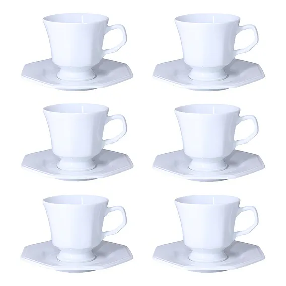 6 XĂcaras Chá Com Pires Prisma Porcelana Schmidt 2a Linha Foto 1